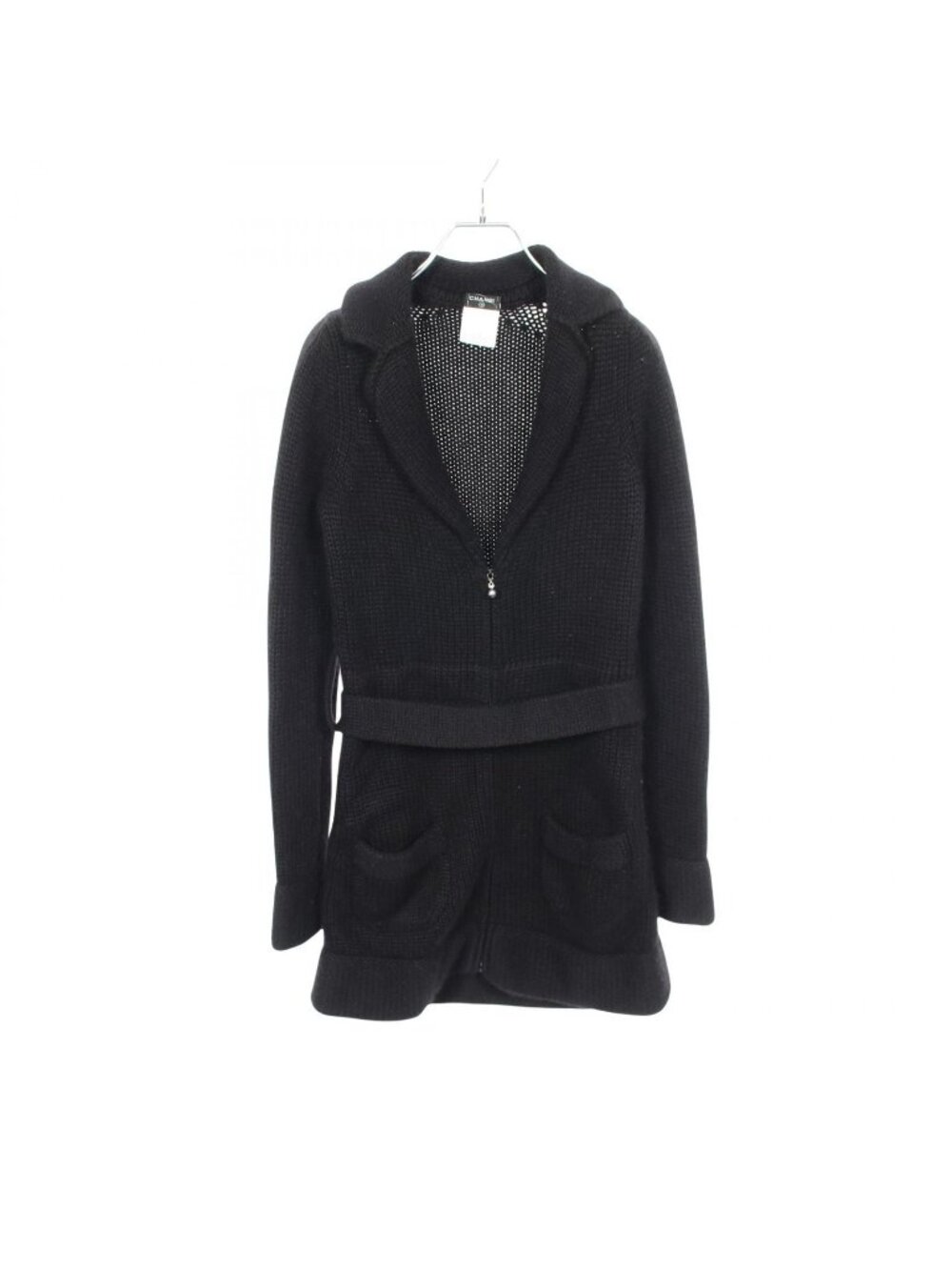 Chanel Zip Up Knit Black Cashmere Cardigan